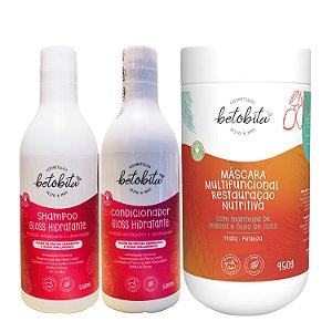 Kit Shampoo e Condicionador Gloss Hidratante + Máscara Restauração Nutritiva 950g - BetoBita | Tratamento e Finalização