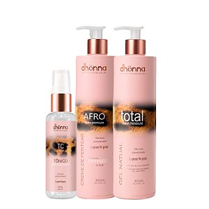 Kit Dhonna Creme Afro 3ABC + Gel Total + Tônico Fortalecedor - Alta Definição e Crescimento Capilar