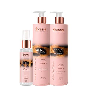 Kit Dhonna Creme Afro 4ABC + Gel Afro + Tônico Fortalecedor - Alta Definição e Crescimento Capilar