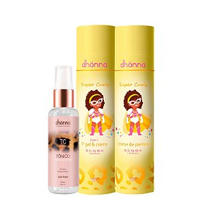 Kit Creme, Gel e Creme Super Curly e Tônico Fortalecedor - Dhonna | Finalização, Definição e Brilho