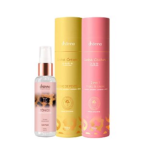 Kit Creme Crespos, Gel e Creme Cachos e Tônico Fortalecedor - Dhonna | Finalização, Definição e Brilho