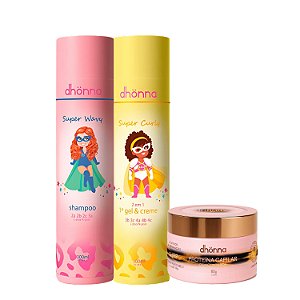 Kit Shampoo Super Wavy, Gel Creme Super Curly e Proteína Capilar Infinity – Dhonna | Limpeza, Definição e Umectação