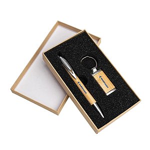 Kit Caneta + Chaveiro em Bambu