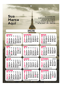 Calendário de parede modelo comercial, com furo