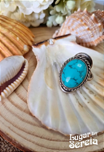 Anel Alpaca Pedra Howlita Azul