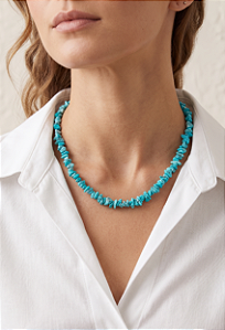 Colar de Cascalho Howlita Turquesa