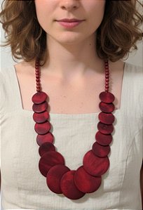 Colar Magia Rubra - Maxicolar de Madeira Boho Vermelho