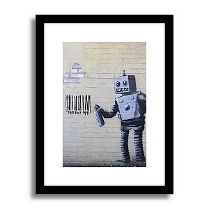 Quadro Decorativo Banksy Robô Grafitando Sala Quarto Barato