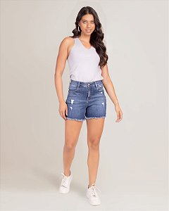Short jeans feminino com puídos 9831