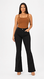Calça jeans preta feminina boot cut Oppnus 00081