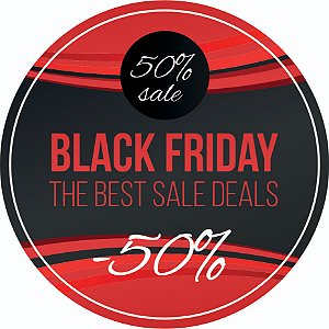 100 Adesivos  Black Friday 4CM Redondo Glossy 135Gr.