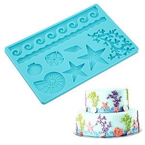 Molde Silicone Fundo Do Mar Estrela Para Pasta Americana Biscuit