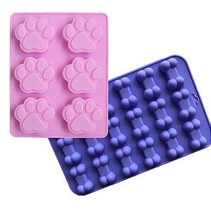 Kit 2 Moldes de Silicone Pata e Osso Cachorro Patinha Ossinho para Chocolate Resina