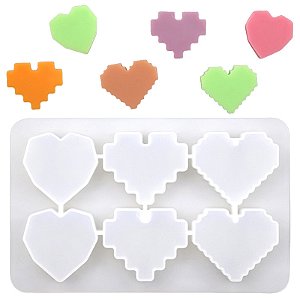 Molde de Silicone Artesanato Coração Pixel Resina