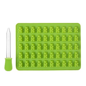Molde de Silicone Bala de Gelatina Fini Mini Ursinho Urso Gummy Bear com Conta Gotas