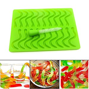 Molde de Silicone Bala de Gelatina Fini Minhoca Gummy com Conta Gotas