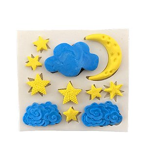 Molde de Silicone Céu Lua Estrela Nuvem  Pasta Americana