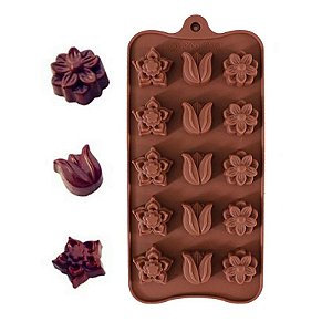 Molde de Silicone para Chocolate Bombom Sabonete Flores F01