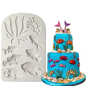 Molde de Silicone Mar Peixe para Pasta Americana Resina