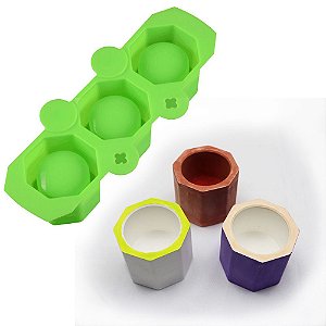 Forma Molde de Silicone 3 Vasos Copo Vela Gesso Cimento Concreto