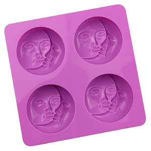 Forma Molde de Silicone Sabonete Artesanal 4 Cavidades Sol Lua S23
