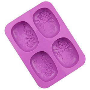 Forma Molde de Silicone Sabonete Artesanal Rosa 4 Cavidades S24