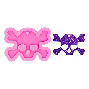 Molde de Silicone Chaveiro Resina Caveira Pirata Perigo Veneno Punk Rock