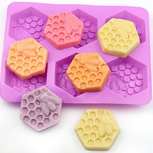 Forma Molde de Silicone Sabonete Artesanal 6 Cavidades Abelha Colmeia  S26