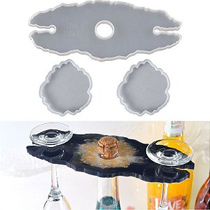 Molde de Silicone Porta 2 Taças para Vinho Artesanato em Resina V1