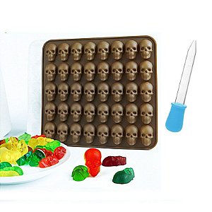 Molde de Silicone Caveira Chocolate Resina Gelatina com Conta Gotas