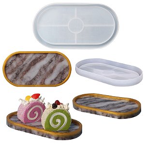 Molde de Silicone para Bandeja Oval Resina Gesso Cimento Decoração