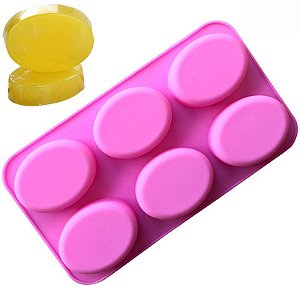 Forma Molde de Silicone Sabonete Artesanal 6 Cavidades Oval Liso S27