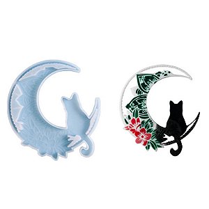 Molde de Silicone Enfeite de Parede Gato Lua Luar