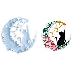 Molde de Silicone Enfeite de Parede Gato Lua Luar Estrelas