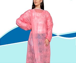 Avental Descartável Manga longa- Rosa/Pink- unidade