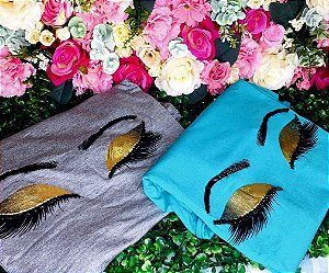 Camiseta T-Shirt Feminina - Baby Look - Estampa cílios