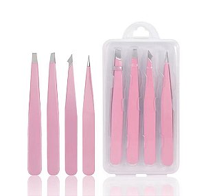 Kit pinças sobrancelhas - rosa - 4un