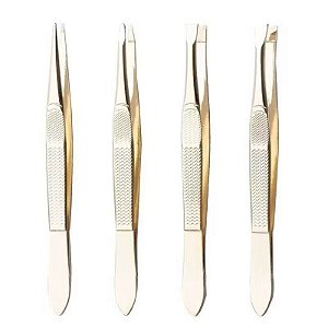 Kit 4 pinças de sobrancelha - furta-cor / dourada