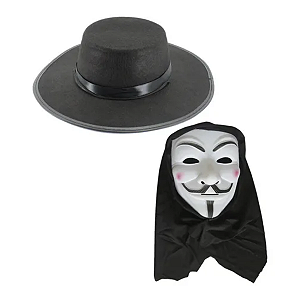 Fantasia Máscara C/ Capuz E Chapéu V De Vingança Anonymous