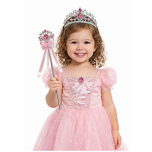 Kit Princesa Varinha Com Strass E Coroa Festas Fantasia Meninas Carnaval