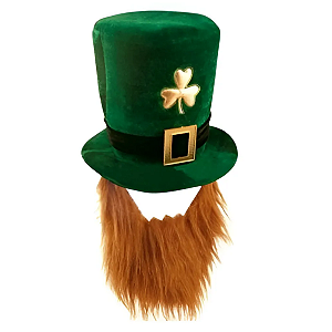 Cartola Chapéu Verde Com Barba Fixa Fantasia Trevo Saint Patrick