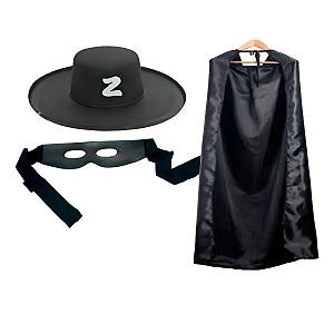 Fantasia Zorro Carnaval Adulto 3 Peças Capa Chapéu Máscara