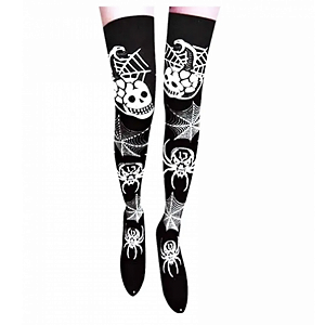 Meia Fina 5/8 Aranha Caveira Fantasia Halloween Carnaval