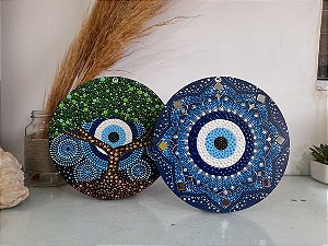 Dupla de mandalas 20cm Árvore da Vida + Olho Grego