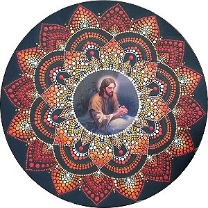 Mandala Cristo "60 cm pintada a mão