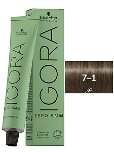 Coloração Igora Zero Amônia 7-1 Louro Médio Cendré 60g