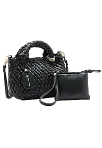 BOLSA FEMININA  PEQUENA TRESSÊ ELEGANTE  PRETA + NECESSAIRE