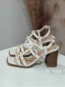 SANDÁLIA FEMININA OFF OFFLINE SALTO BLOCO 8CM COM TIRAS E DETALHES PEDRARIA