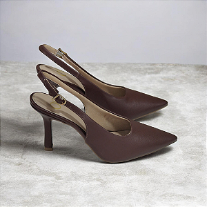 Scarpin Salto Alto Slingback Bico Fino Marrom