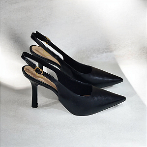 Scarpin Salto Alto Slingback Bico Fino Preto